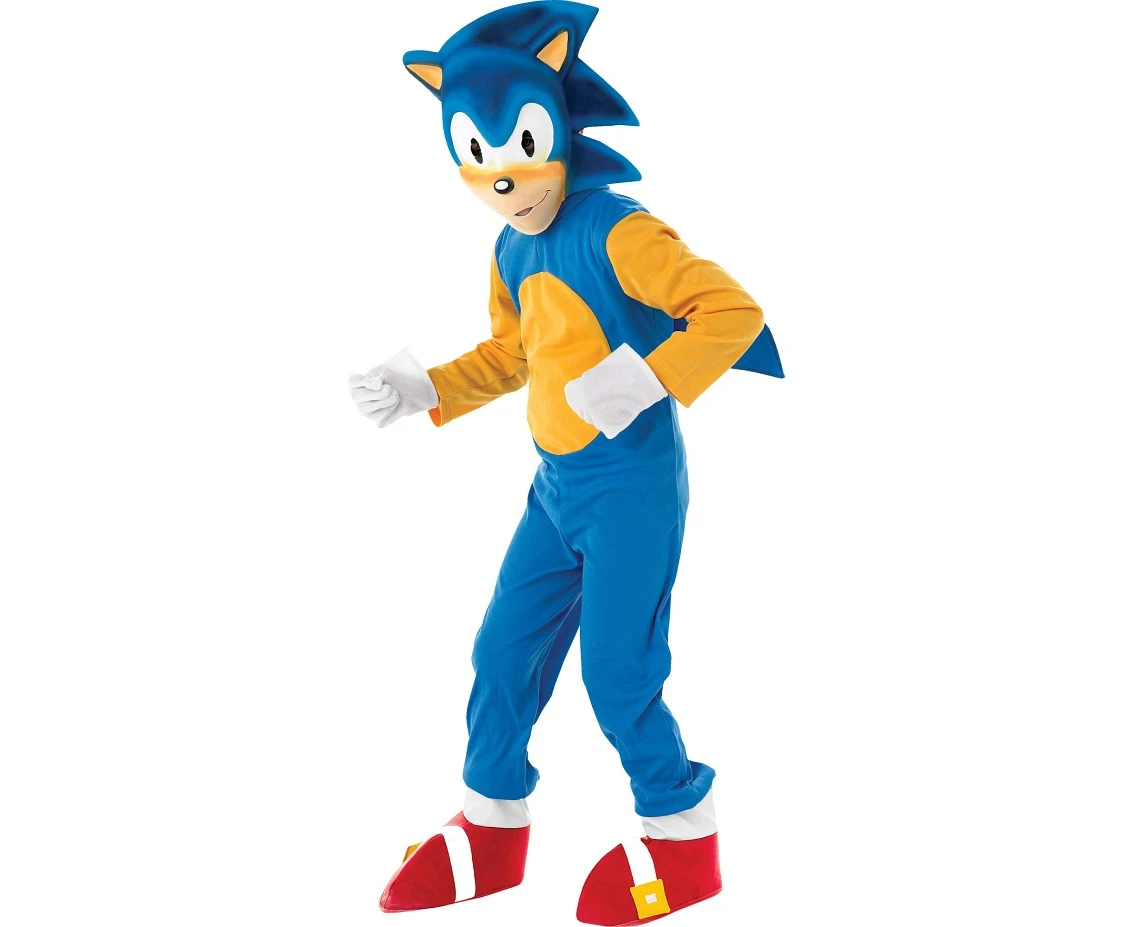 Includes: Sonic jumpsuit with attached shoe covers, mask and gloves